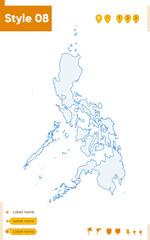 Philippines - grid map isolated on white background. Outline map. Simple line, vector map.