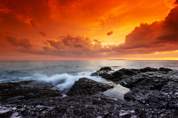 landscape with mediterranean coastline. The storm is approaching.