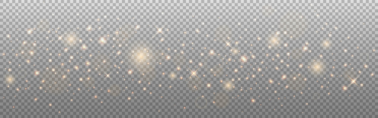 Glowing gold effect. Shining particles. Magic Christmas trail. Golden lights and sparks. Realistic wide stardust and glitter. Beautiful Christmas decoration. Vector illustration