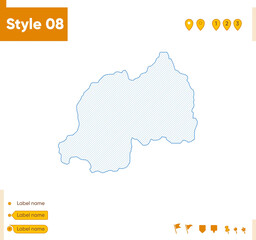 Obraz premium Rwanda - grid map isolated on white background. Outline map. Simple line, vector map.