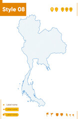 Thailand - grid map isolated on white background. Outline map. Simple line, vector map.