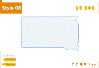 South Dakota, USA - grid map isolated on white background. Outline map. Simple line, vector map.