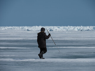 Ringed seal hunt in the Canadian Arctic, subsistence hunting with Inuit hunters - obrazy, fototapety, plakaty