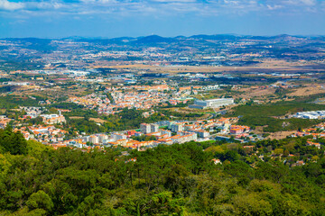 Fototapeta na wymiar Panorama of Sintra village surrounding seen from The Moorish castle, Portugal