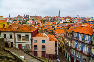 Beautiful panorama of old town historical buildings of Porto, Portugal