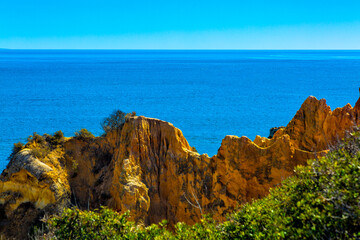 Beautiful sandy ciffs along Algarve ocean coast neer Lagos city, Portugal