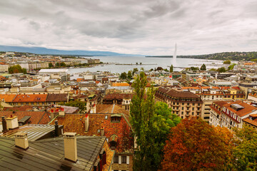 Geneva, Switzerland: city and lake view seen from St. Peter's Cathedral tower