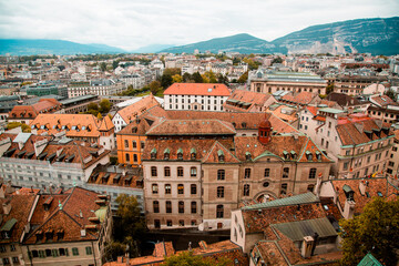 Fototapeta premium Geneva, Switzerland: city roof tops seen from St. Peter's Cathedral tower