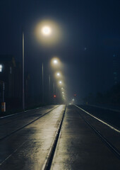Foggy misty night along a city street