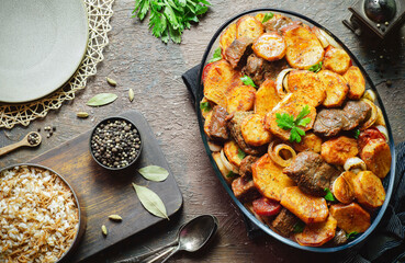 Arabic cuisine; Egyptian oriental dish 
