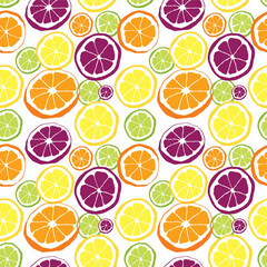 Seamless pattern with slice of lime, lemon, orange and grapefruit. Best for textile, wrapping paper, package and farmers market.