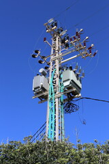 Electric pole and wires carrying high voltage current