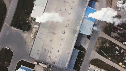Plant for the production of cement, clinker and gypsum. Stock footage. Aerial view of concrete...