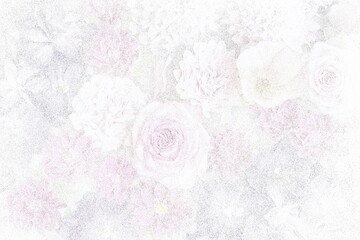Stippling art. Roses, anemones, delphiniums. Floral background in dotwork style.