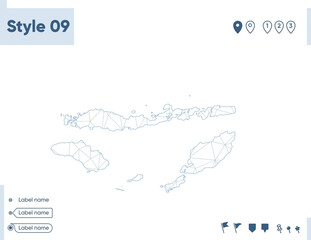 East Nusa Tenggara, Indonesia - white low poly map, polygonal map. Outline map. Vector illustration.