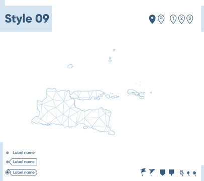 East Java, Indonesia - white low poly map, polygonal map. Outline map. Vector illustration.