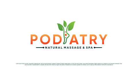 Podiatry logo design for natural feet massage with ankle concept and leaf element Premium Vector