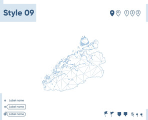 More Og Romsdal, Norway - white low poly map, polygonal map. Outline map. Vector illustration.