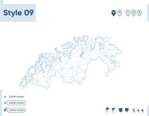 Troms Og Finnmark, Norway - white low poly map, polygonal map. Outline map. Vector illustration.