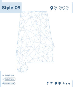 Alabama, USA - white low poly map, polygonal map. Outline map. Vector illustration.