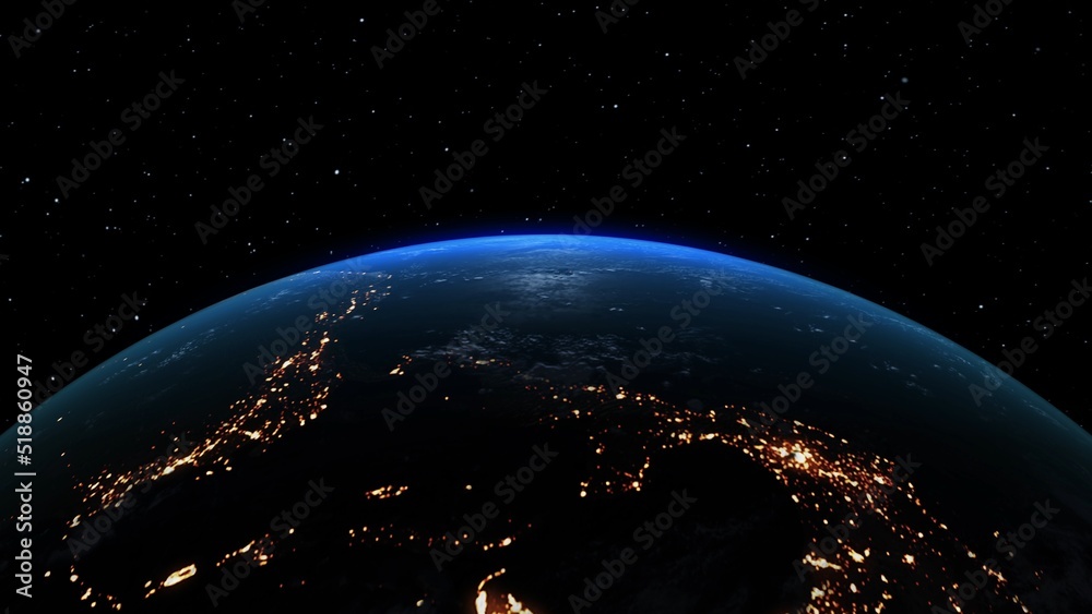 Wall mural planet earth with realistic geography surface and orbital 3d cloud atmosphere . outer space view of 