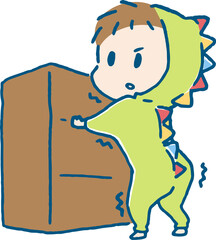 たんすにつかまり立ちする子供のイラスト