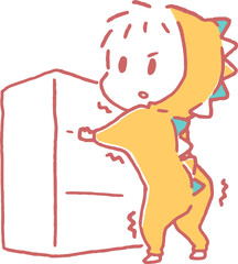 たんすにつかまり立ちする子供のイラスト