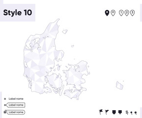 Denmark - white and gray low poly map, polygonal map. Outline map. Vector illustration.