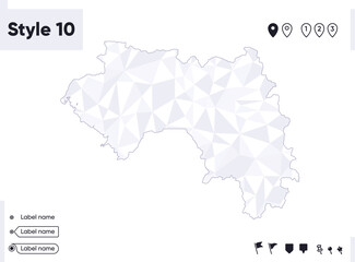 Guinea - white and gray low poly map, polygonal map. Outline map. Vector illustration.