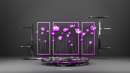 Background products display Luxury podium scene with geometric platform. black background 3d rendering with podium stand to show cosmetic products advertising mockup and package presentation ads
