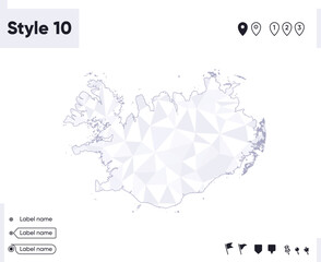 Iceland - white and gray low poly map, polygonal map. Outline map. Vector illustration.