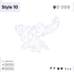 Jharkhand, India - white and gray low poly map, polygonal map. Outline map. Vector illustration.