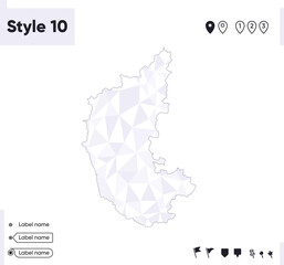Karnataka, India - white and gray low poly map, polygonal map. Outline map. Vector illustration.