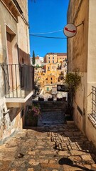 Fototapeta na wymiar View of a street near the historic center of Matera in Basilicata