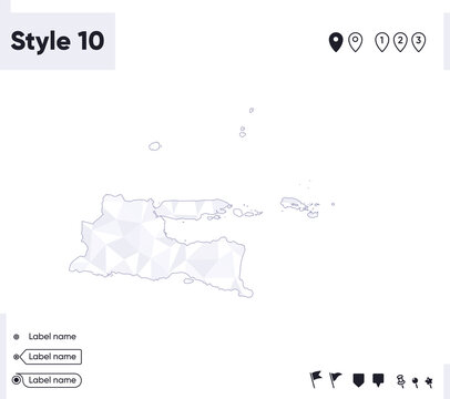 East Java, Indonesia - white and gray low poly map, polygonal map. Outline map. Vector illustration.