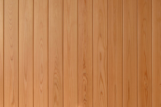 美しい木目があるヒノキの板壁、木材の素材写真