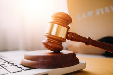 Business and lawyers discussing contract papers with brass scale on desk in office. Law, legal...