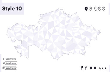 Kazakhstan - white and gray low poly map, polygonal map. Outline map. Vector illustration.