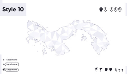 Naklejka premium Panama - white and gray low poly map, polygonal map. Outline map. Vector illustration.
