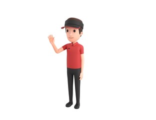 Fast Food Restaurant Worker character saying hi in 3d rendering.