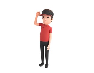 Fast Food Restaurant Worker character saluting in 3d rendering.