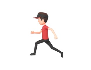 Fast Food Restaurant Worker character running to the left side in 3d rendering.
