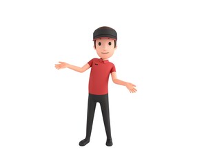Fast Food Restaurant Worker character spreading his hands in 3d rendering.