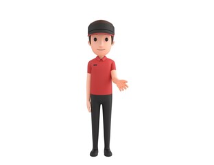 Fast Food Restaurant Worker character giving his hand in 3d rendering.