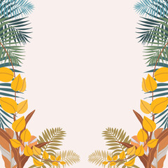 Tropical palm leaf summer on summer background. Room for text, copy, lettering. Design illustration.