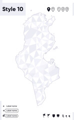 Tunisia - white and gray low poly map, polygonal map. Outline map. Vector illustration.