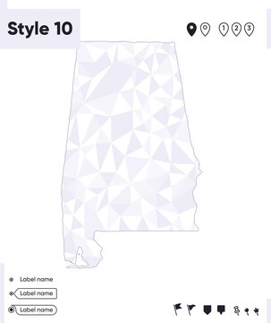 Alabama, USA - white and gray low poly map, polygonal map. Outline map. Vector illustration.