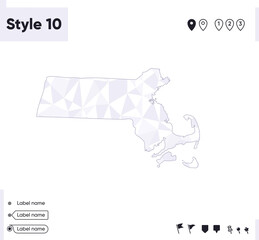 Massachusetts, USA - white and gray low poly map, polygonal map. Outline map. Vector illustration.