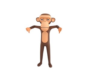 Monkey character showing thumb down with two hands in 3d rendering.