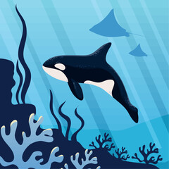 Naklejka premium underwater whale and stingray